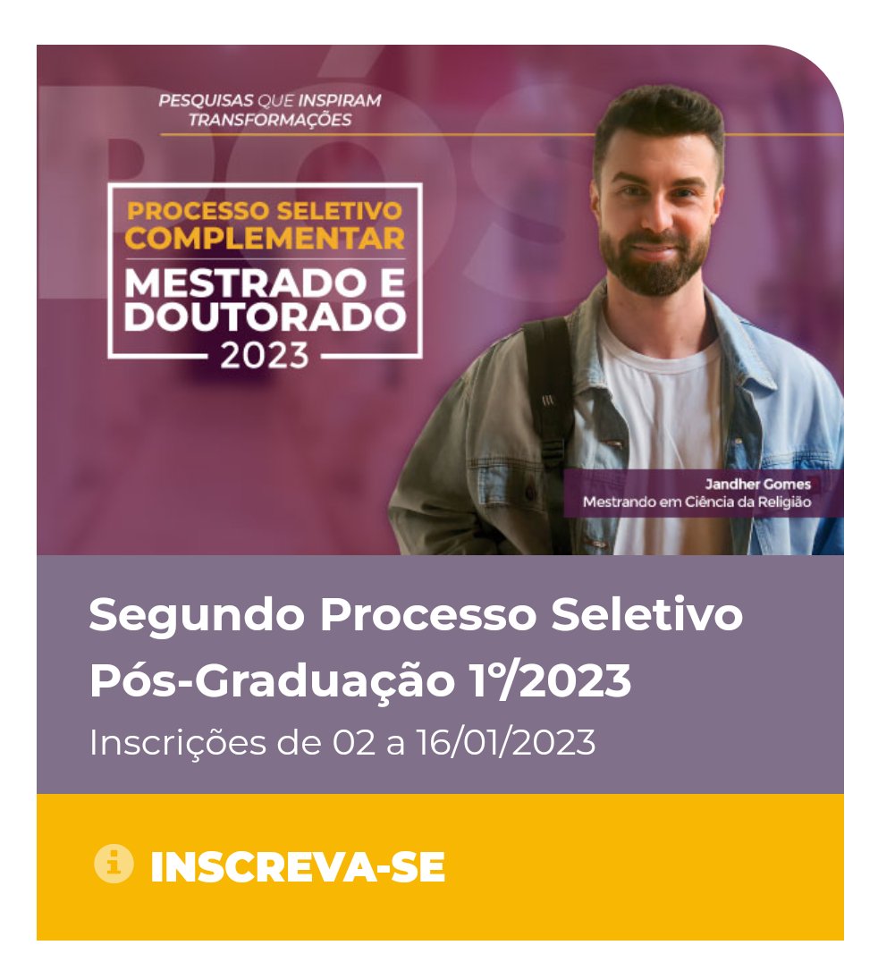 Estão abertas, no período de 02 a 16 de janeiro de 2023, as inscrições para o segundo processo seletivo 1º/2023 do curso de pós-graduação stricto sensu da PUC-SP.

Venha fazer mestrado e doutorado em Linguística Aplicada aqui no LAEL. Acesse: lael.pucsp.br