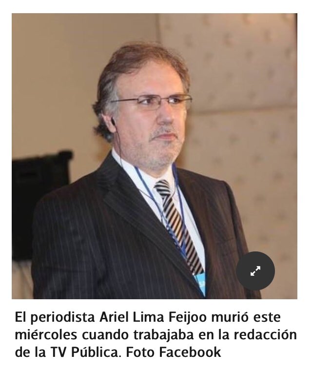 Walbasc1's tweet photo. Tristeza en la @TV_Publica.. en la tarde de hoy miérc falleció sentado en sala de cronistas el periodista Ariel Lima Feijoo (61) a causa de un #infartomasivo de corazón.
Muerte #repentina, situación q se vé cada vez más a menudo🤔
Hasta las 21:30 permanecía aún en el canal.
Qepd https://t.co/XxgzV7dNYa