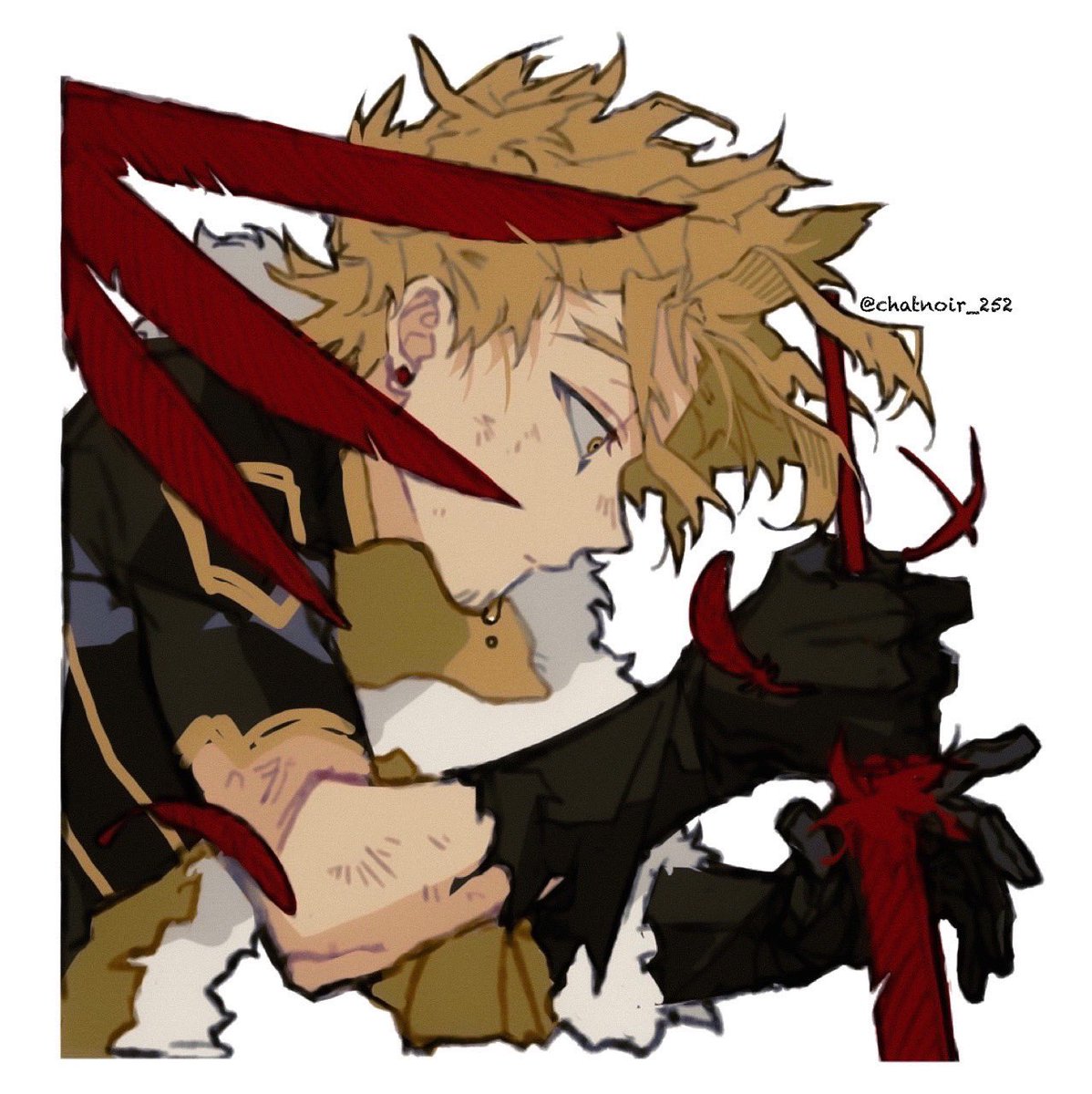 hawks (boku no hero academia) 1boy male focus feathers costume fur-trimmed jacket fur trim blonde hair  illustration images