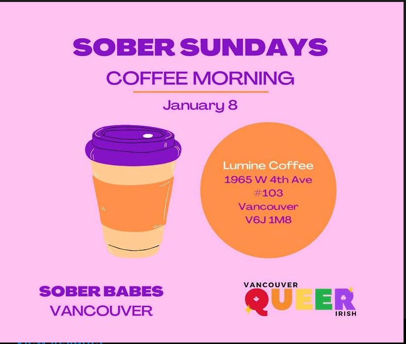 Join us on January 8 for coffee and a chit chat to help you make new friends and beat those January blues all in one. ☕️🍪 We'll be meeting outside Lumine Coffee at 11am and starting our walk at approx 11.15am! #VQI #VancouverQueerIrish #Pride #Sober #DryJan #Vancouver