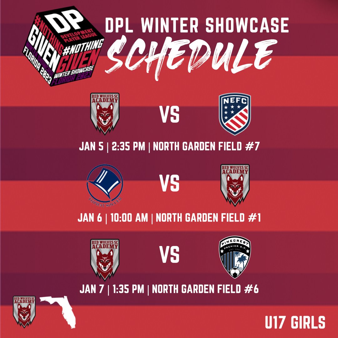 CRWAcademy's tweet photo. Swipe ➡️ to see the 2006 Girls’ schedule in West Palm Beach for the @DP_League Winter Showcase event 

#DPLFL23 #NothingGiven #DaleLobas https://t.co/pSvQTTzMOk