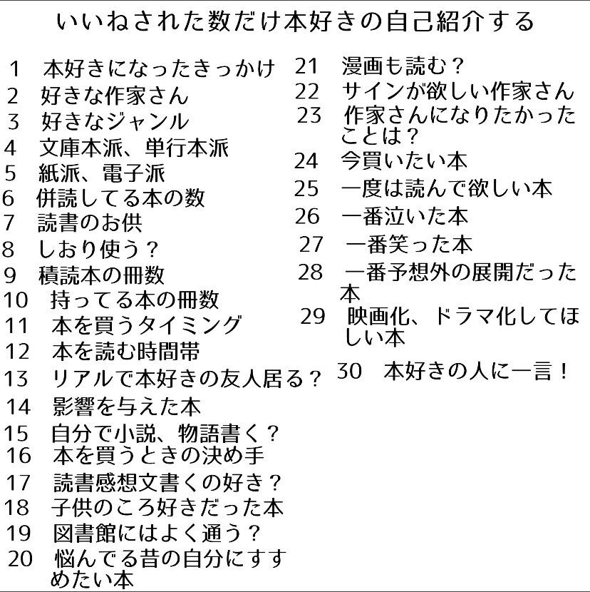 #いいねされた数だけ本好きの自己紹介する
#読書垢
#読書好きな人と繋がりたい

もっと読書好きな人などと繋がりたいのでやってみる。
極端に少ないとさっさと消す…