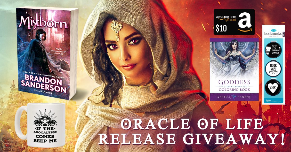 🔥To celebrate the release of #OracleOfLife, we’re giving away a paperback of #Mistborn by Brandon Sanderson, a goddess adult coloring book, book nerd button bookmarks, an “If the apocalypse comes, beep me” mug, &amp; a $10 #AmazonGiftCard!🔥
🗡 Enter: bit.ly/oracleoflifegw 🗡