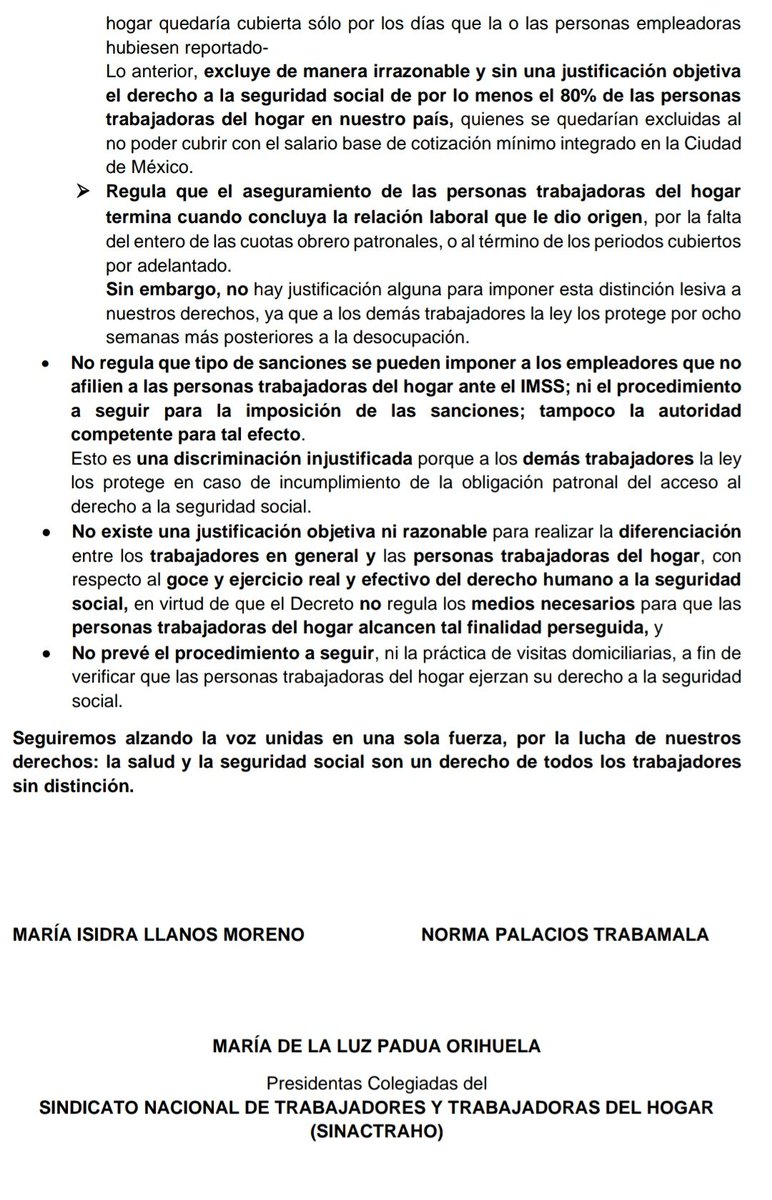 El Sindicato Nacional de Trabajadores y Trabajadoras del Hogar hacemos de conocimiento el Amparo en contra del Decreto por el que se reforman, adicionan y derogan diversas disposiciones de la Ley del #SeguroSocial en materia de personas #TrabajadorasDelHogar