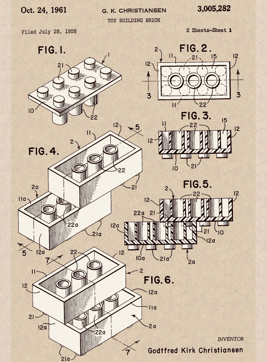 pickover's tweet photo. Imagine the joy of patenting the famous Lego piece in 1961. Figure from original patent. https://t.co/MDEknyffu7