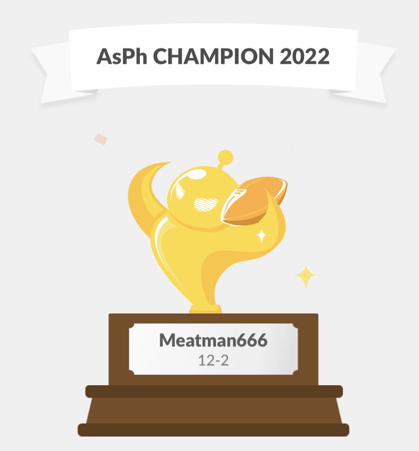 AstralPhoenixGG's tweet photo. Congratulations to @cashat_j for winning the 2022 AsPh Fantasy Football Championship! 

Runner up: @tbejunior https://t.co/UYLO1l2c2U
