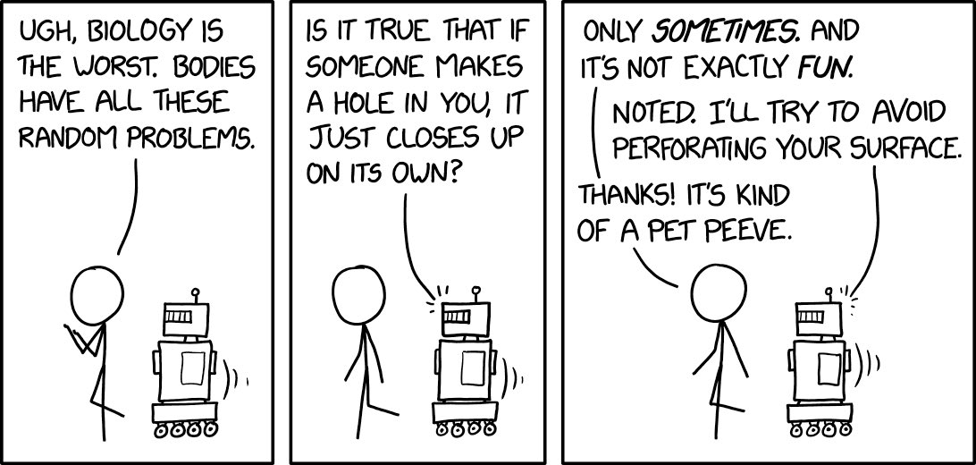 Randall Munroe (@xkcd) on Twitter photo Biology vs Robotics xkcd.com/2720 Biology vs Robotics xkcd.com/2720