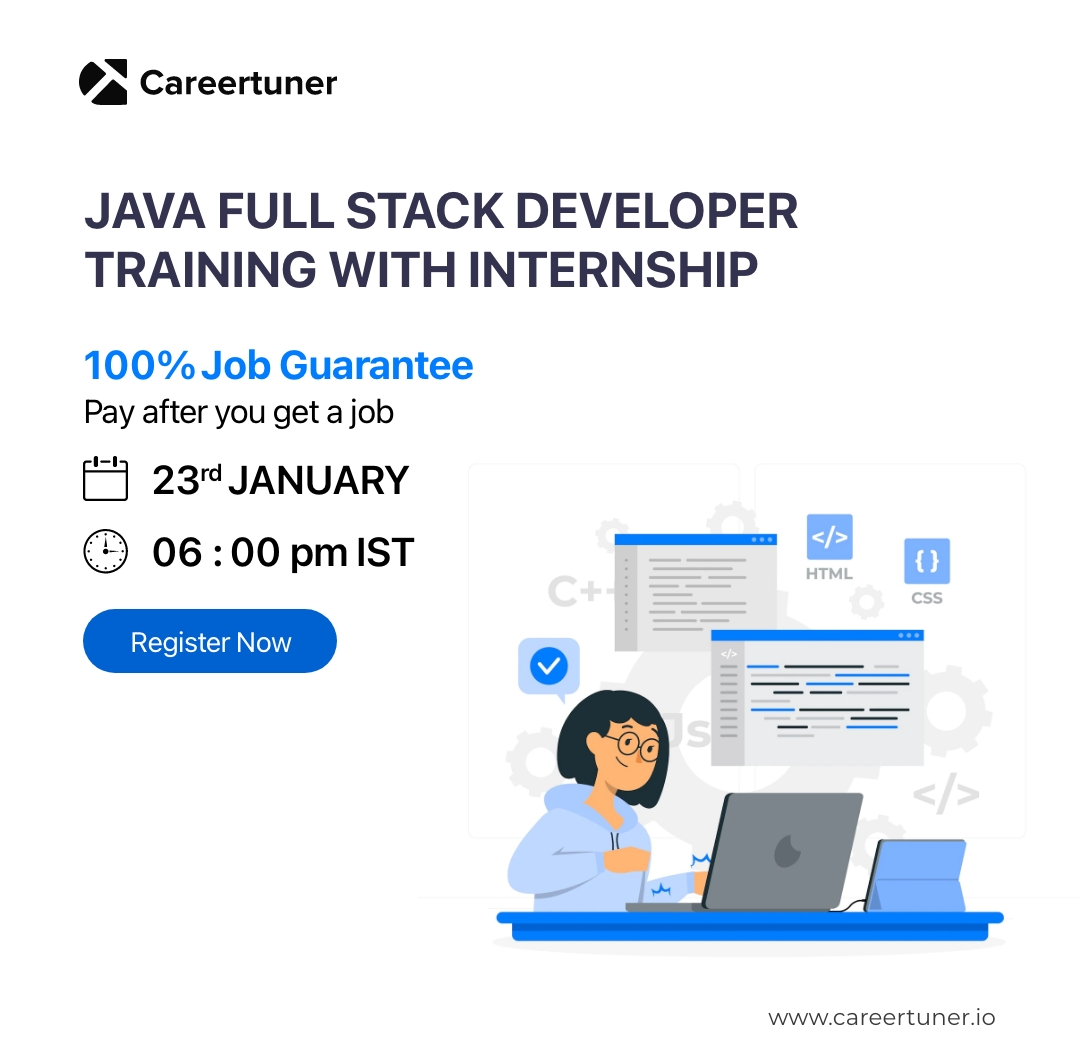 Get started as a Java Full Stack certified professional by mastering all the basics of #javafullstackdeveloper.⁠ 

#programming #coder #programmer #webdeveloper #coding #angularjs #vuejs #nodejs #expressjs