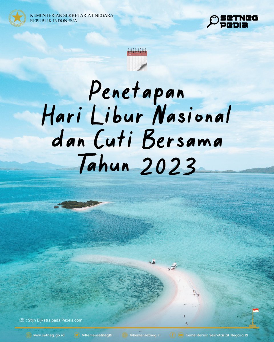 1. Yuhu, #SobatSetneg. 😍 Berhubung sudah memasuki tahun 2023, pasti penasaran, kan, di tahun ini ada berapa banyak hari libur, ya?🤔 Yuk simak info penetapan libur dan cuti bersama tahun 2023 berikut. 🧐