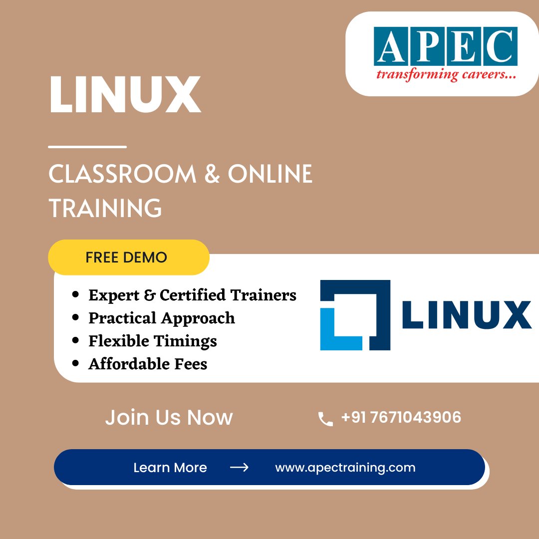 Attend Free Demo on Linux Training by Real-Time Expert.

For More Details:
Enroll Now: lnkd.in/fZBr7NZ
Visit: apectraining.com
Call: +91 7671043906 | info@apectraining.com

#apec #training #technology #linuxuser #linuxmint #linux #linuxfun #linuxubuntu #linuxserver