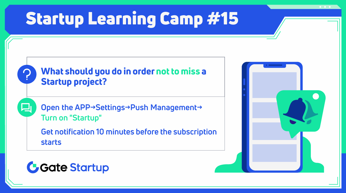 Gate_Launch's tweet image. 💡 #StartupLearningCamp

ℹ️ Regret missing a #gateiostartup project due to the bad memory?  Learn how to turn on the &quot;Startup&quot; notification on the APP🔔

Let&apos;s try! Follow the steps to set an alarm for the subscription

#Gateio