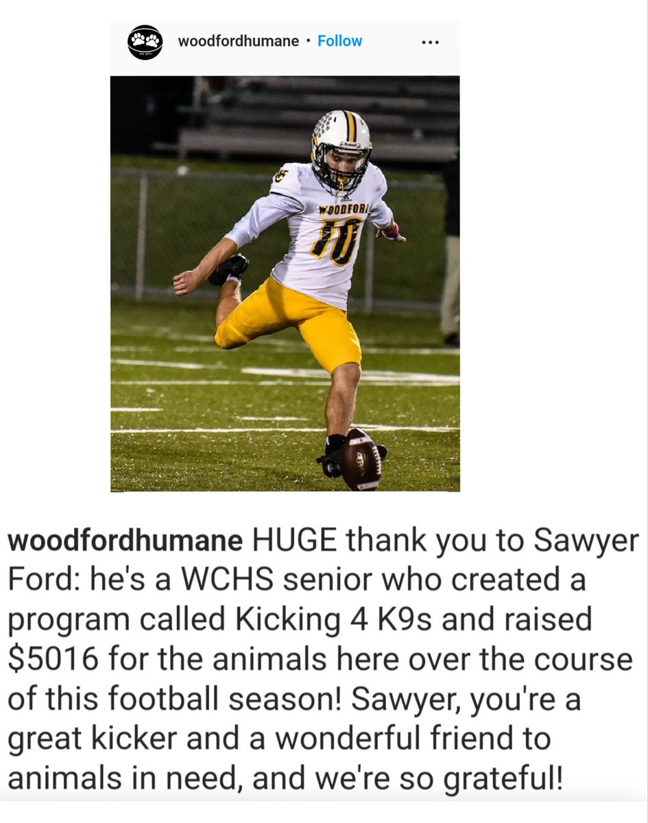 A final Thank You to everyone that contributed to the #Kicking4K9s initiative. Your generosity exceeded my expectations. <a href="/WoodfordHumane/">WoodfordHumane</a> will put these donations to good use. <a href="/WoodfordFBall/">Woodford County Football</a> <a href="/Prokickercom/">Ray Guy Prokicker.com Kicking Camps</a> <a href="/UCPatriotFball/">UC Patriot Football</a> <a href="/CoachWatsonUC/">Benjamin Watson</a>