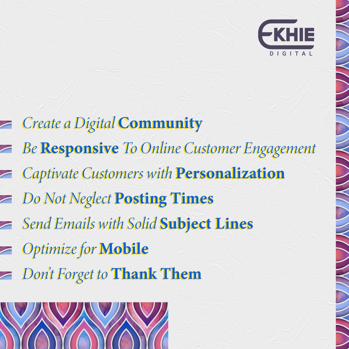 EkhieDigital's tweet photo. Understanding customers online interests, interactions and expectations is critical. Everyone has an eye on a unique product in the increasingly competitive digital marketplace. 

Follow these tips to get connected with your current customers and future prospects.

#EkhieDigital https://t.co/QUTPVxBztp