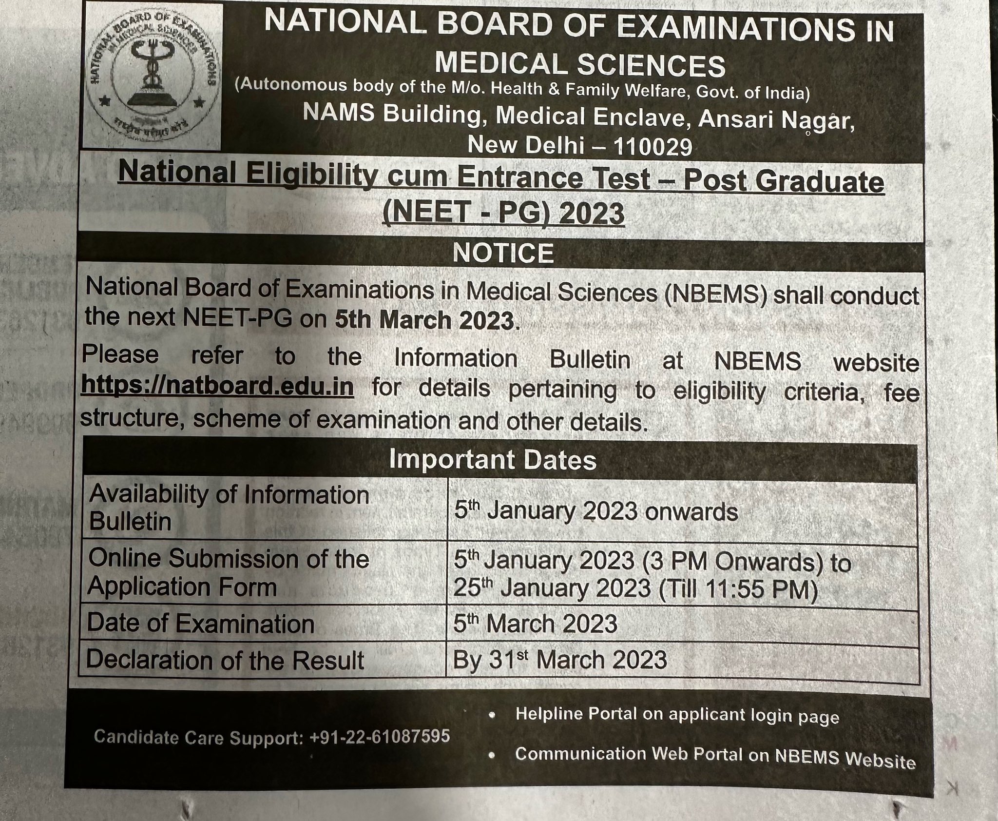 Neet Pg Exam Date 2023 Application Form Printable Forms Free Online