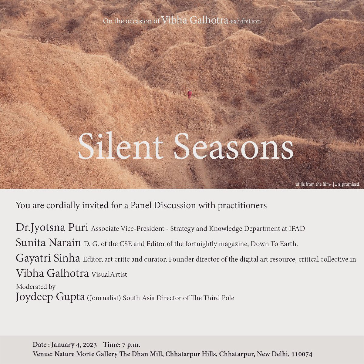 So exciting to be breaking siloes: talking across disciplines (#art #science #policy) to discuss how action can be provoked globally. Super co-panelists <a href="/VibhaGalhotra/">Vibha Galhotra</a> <a href="/sunitanar/">Sunita Narain</a> <a href="/joydeepgupta/">Joydeep Gupta</a> &amp; thinkers in audience <a href="/UnniKarunakara/">Unni Karunakara</a> <a href="/patralekha2011/"> @Patralekha2011 পত্রলেখা চ্যাটার্জী</a> <a href="/SUKETDHIR_/">SUKETDHIR</a> #india <a href="/NatureMorte/">Nature Morte</a>