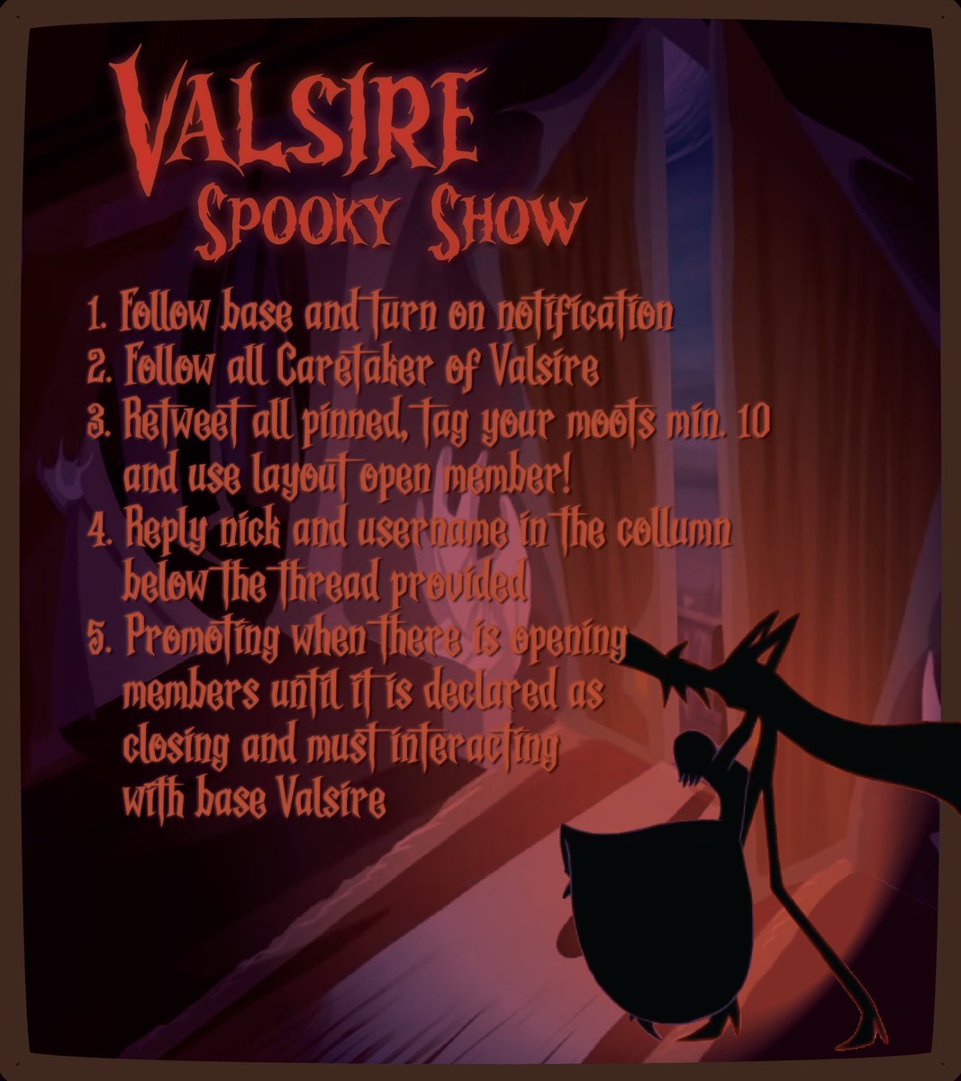 ⠀ 
⠀ 
⠀    👻 𝑩𝑶𝑶!
⠀    Good morning/afternoon/evening/
⠀    night people!

⠀    Today, we are going to have spooky
⠀    show! Please follow  the instruction
⠀    below and   wear    your    spookiest
⠀    costume ever!
⠀    ━━━━━━━━━━ 𝑯𝑨𝑯𝑨𝑯𝑨! 😈
⠀