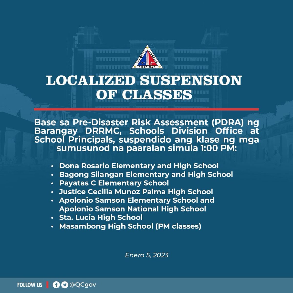 ABSCBN News on Twitter "QUEZON CITY suspends afternoon classes in