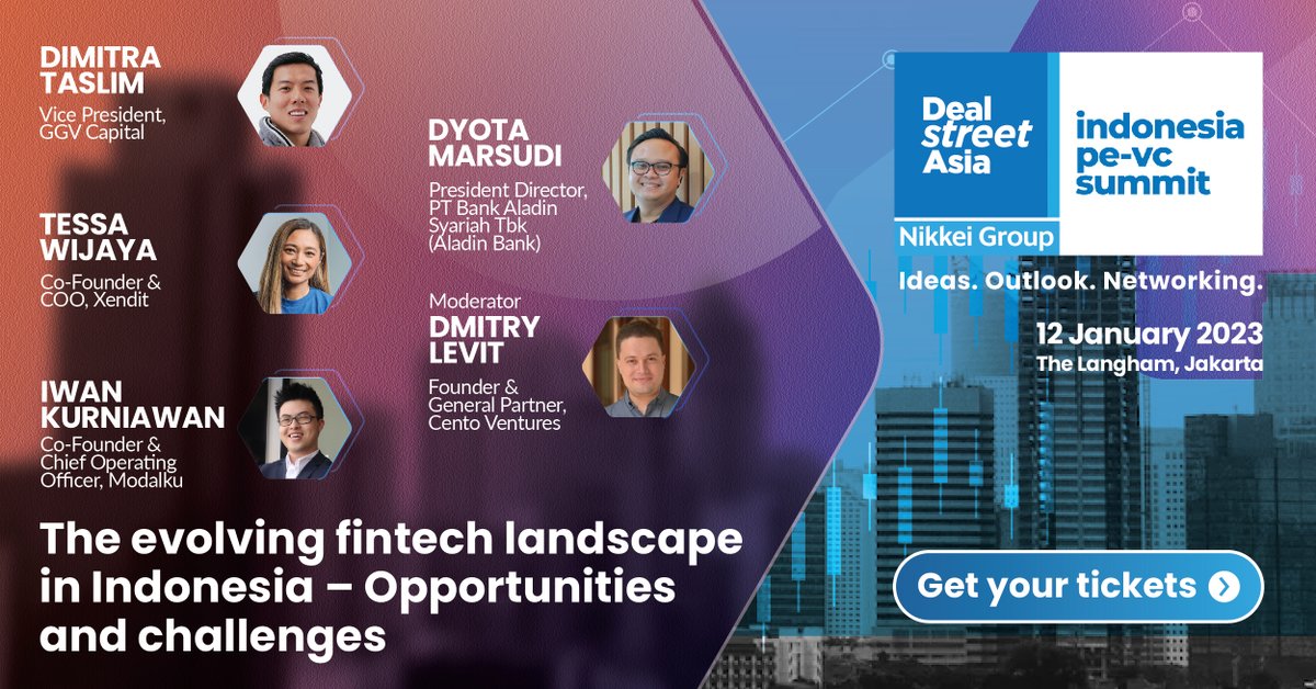Our partner Dmitry Levit will be moderating a panel on the opportunities and challenges faced by fintech companies in Indonesia at <a href="/DealStreetAsia/">DealStreetAsia</a> Indonesia PE-VC Summit on Jan 12th.

Hope to see you there! 

Event link: events.dealstreetasia.com/jkt2023/