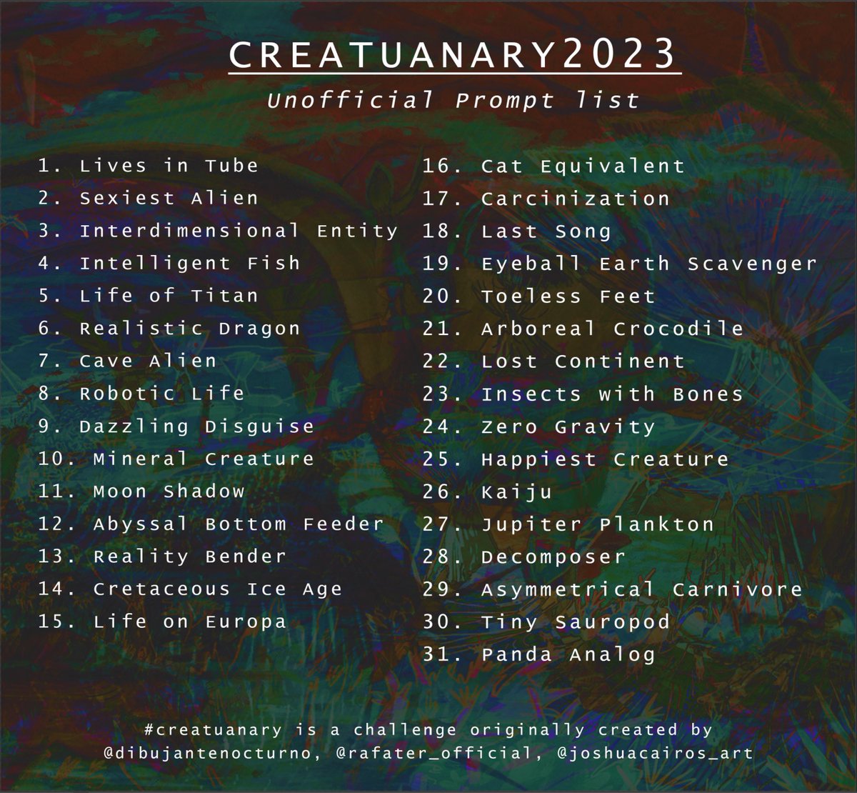 (Need Name Later) 

This creature search his mate and once he found his mate it start it mating dance. The male have colorful tendrils and Fins to improve his mate

#creatuanary_crew2023