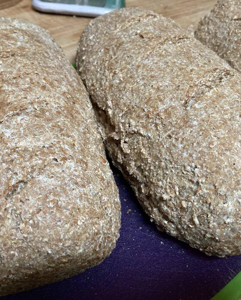 Stone-ground bread—possible with any home mill. I use the Mockmill stone burr attachment for a Kitchen Aid. Delicious, long-fermented bread! Two hefty pieces provide almost all the fiber we need each day! And certainly, much of the fun!