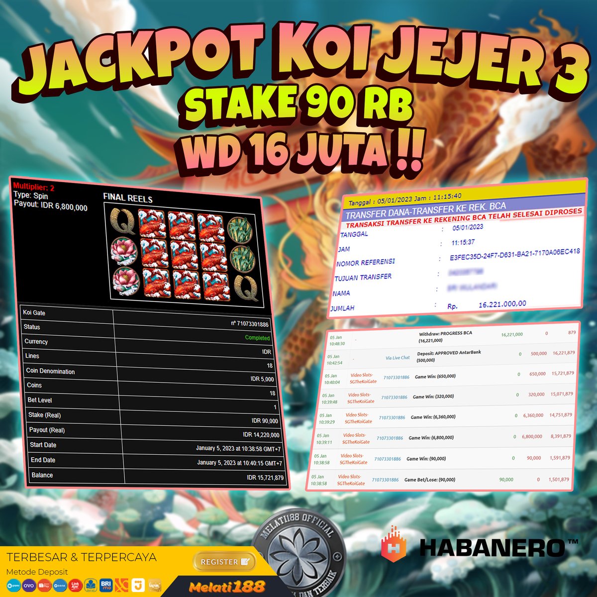 melatibet's tweet photo. ID : wu*****7
WD : 16.221.000
GAME : Koi Gate - Habanero

LINK : https://t.co/YcE6EuwDiy

#melati188 #bonusrollingan #slot #slotgacor #gatesofolympus  #rtp #rtpgacor #rtpslot #eventslot #freespin #eventfreespin #koigate #koigategacor #koijejer #koijejer3 #koijejer2 https://t.co/MO3xpPPMPF
