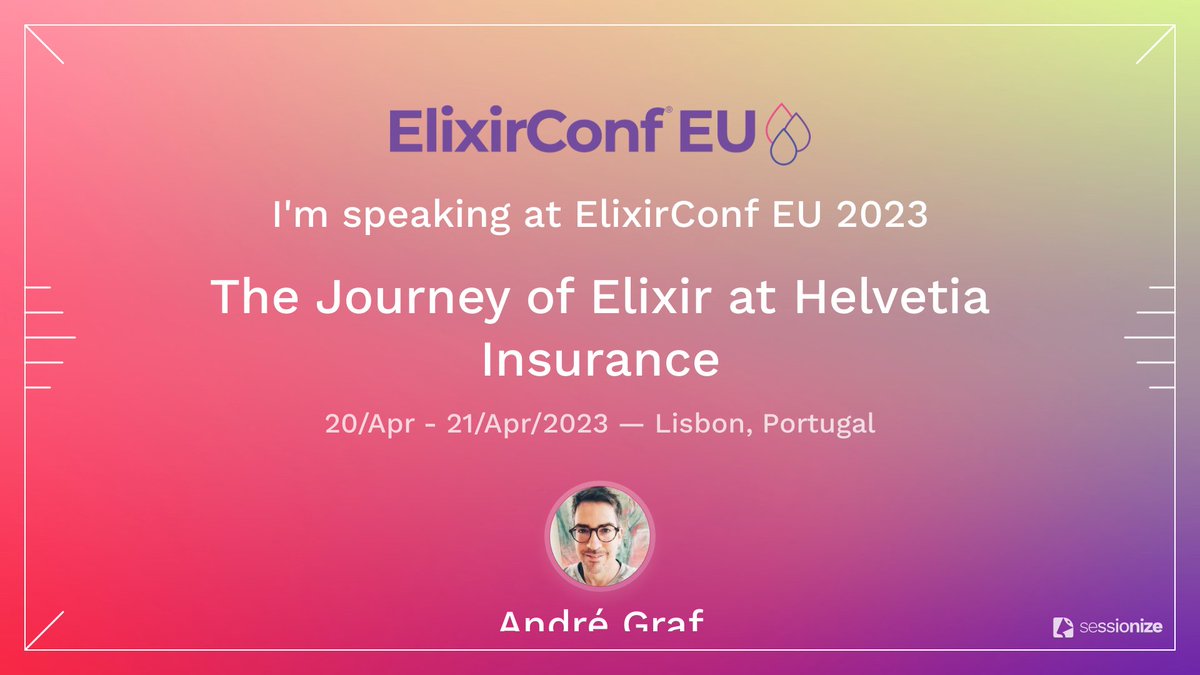 André Graf (@der_graf) on Twitter photo Awesome! My <a href="/ElixirConfEU/">ElixirConf Europe</a> talk was accepted! This one will be PM and manager friendly. Happy to join my two buddys <a href="/larshesel/">Lars Hesel</a> and <a href="/c_bikram/">Bikram Chatterjee</a> in Lisbon who also speak at this awesome conference! #myelixirstatus Awesome! My <a href="/ElixirConfEU/">ElixirConf Europe</a> talk was accepted! This one will be PM and manager friendly. Happy to join my two buddys <a href="/larshesel/">Lars Hesel</a> and <a href="/c_bikram/">Bikram Chatterjee</a> in Lisbon who also speak at this awesome conference! #myelixirstatus