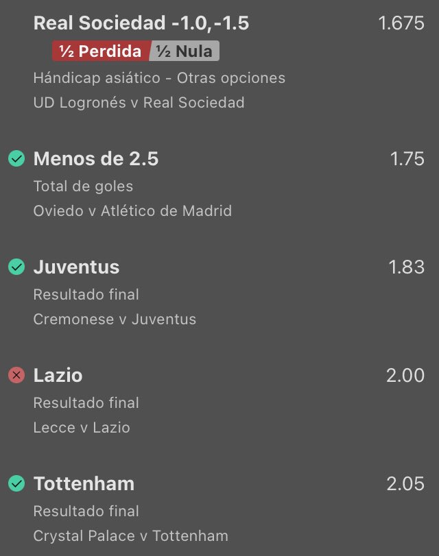 _TopTipster_'s tweet photo. Los resultados de ayer:
👉🏽 Real Sociedad 🔵
👉🏽 Oviedo- Atl. Madrid menos de 2,5 goles ✅
👉🏽 Juventus ✅
👉🏽 Lazio ✖️
👉🏽 Tottenham (Premium) ✅ https://t.co/iQOpFA0PnI