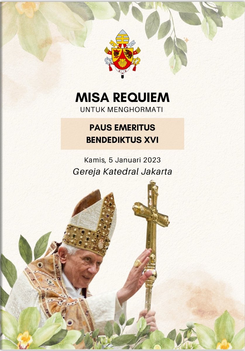 Misa Requiem untuk menghormati Paus Emeritus Benediktus XVI.
Kamis, 5 Januari 2023
pukul 18.00
di Gereja Katedral Jakarta.

Ikuti misanya secara langsung di sini:
youtu.be/1HFAZK7QFGM