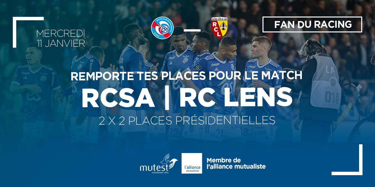 mutuellemutest's tweet photo. [#Concours ⚽️]
🎁Fan du #Racing ? Mutest sponsor officiel de la #RacingMutestAcadémie vous offre 4 places 🎫 pour le match #RCSARCL en Présidentielle

Pour tenter votre chance :
🔷RT ce tweet
🔷Suivre notre compte @mutuellemutest

🍀TAS le 09/01
Bonne chance et Allez RACING⚪️🔵 https://t.co/qUsG7qYs2F