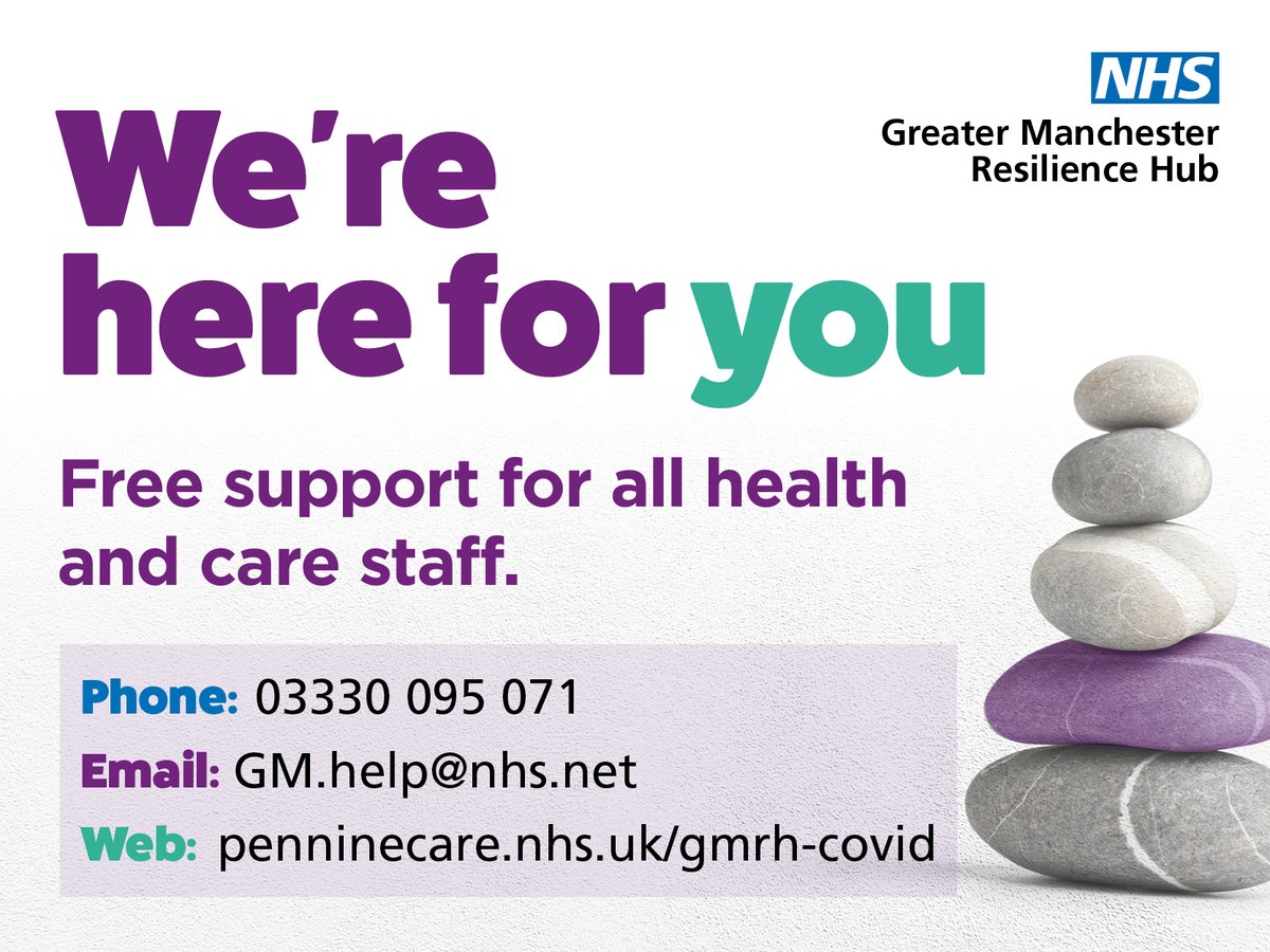 It’s an extremely busy period for health and care staff, but #GMResilienceHub is here to support you.

If you live or work in Greater Manchester, they can help with work-related stress, anxiety, fatigue, exhaustion, mental health and more. More info at: buff.ly/3WZTvyk