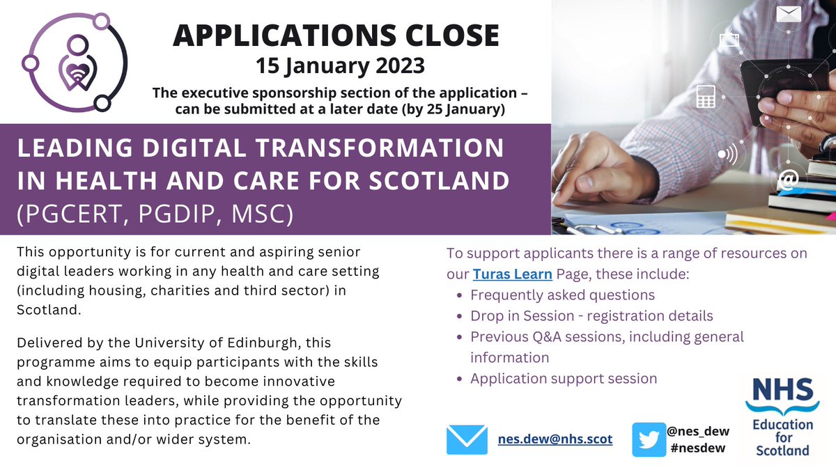 NES DLP (@nes_dlp) on Twitter photo Questions about the new postgraduate programme or your application? We are hosting a Drop In Session on Tues 10 Jan at 12:00 - register here bit.ly/3idfEdF
<a href="/DigiCare4Scot/">DigiHealthCareScot</a> <a href="/Bairdp/">Paula Baird</a> Questions about the new postgraduate programme or your application? We are hosting a Drop In Session on Tues 10 Jan at 12:00 - register here bit.ly/3idfEdF
<a href="/DigiCare4Scot/">DigiHealthCareScot</a> <a href="/Bairdp/">Paula Baird</a>