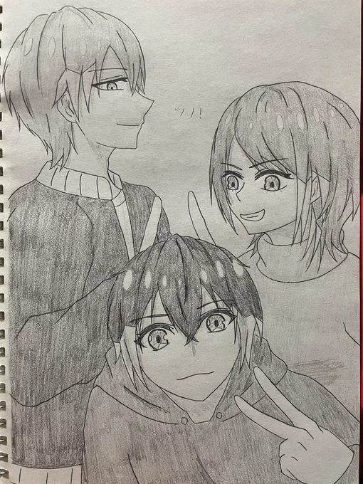 #落書き #お絵描き #イラスト
#オリキャラ #カラーヒューマンズ 
#吹雪藍琉 #亜月美紅 #中野紫桜 

昨日で絵描き始めて2年経った。
上手くなってるんかわからんけど、これからも描くよい😁😁😁 