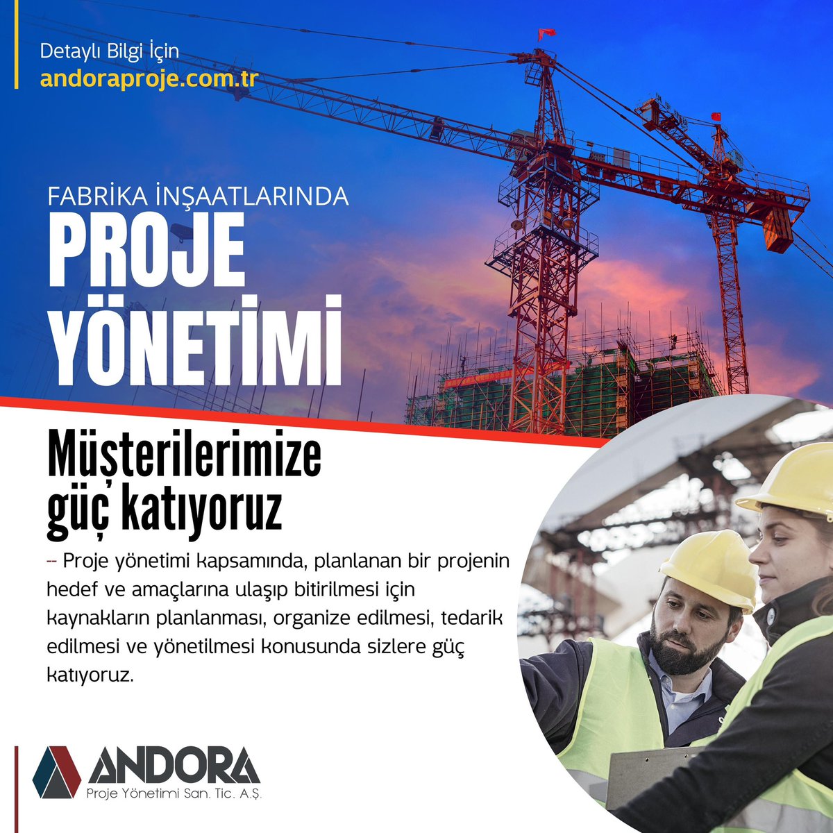 Müşterilerimize güç katıyoruz.
Proje yönetimi kapsamında, planlanan bir projenin hedef ve amaçlarına ulaşıp bitirilmesi için kaynakların planlanması, organize edilmesi, tedarik edilmesi ve yönetilmesi konusunda sizlere güç katıyoruz. #projeyönetimi #andoraproje #mimarlik #inşaat