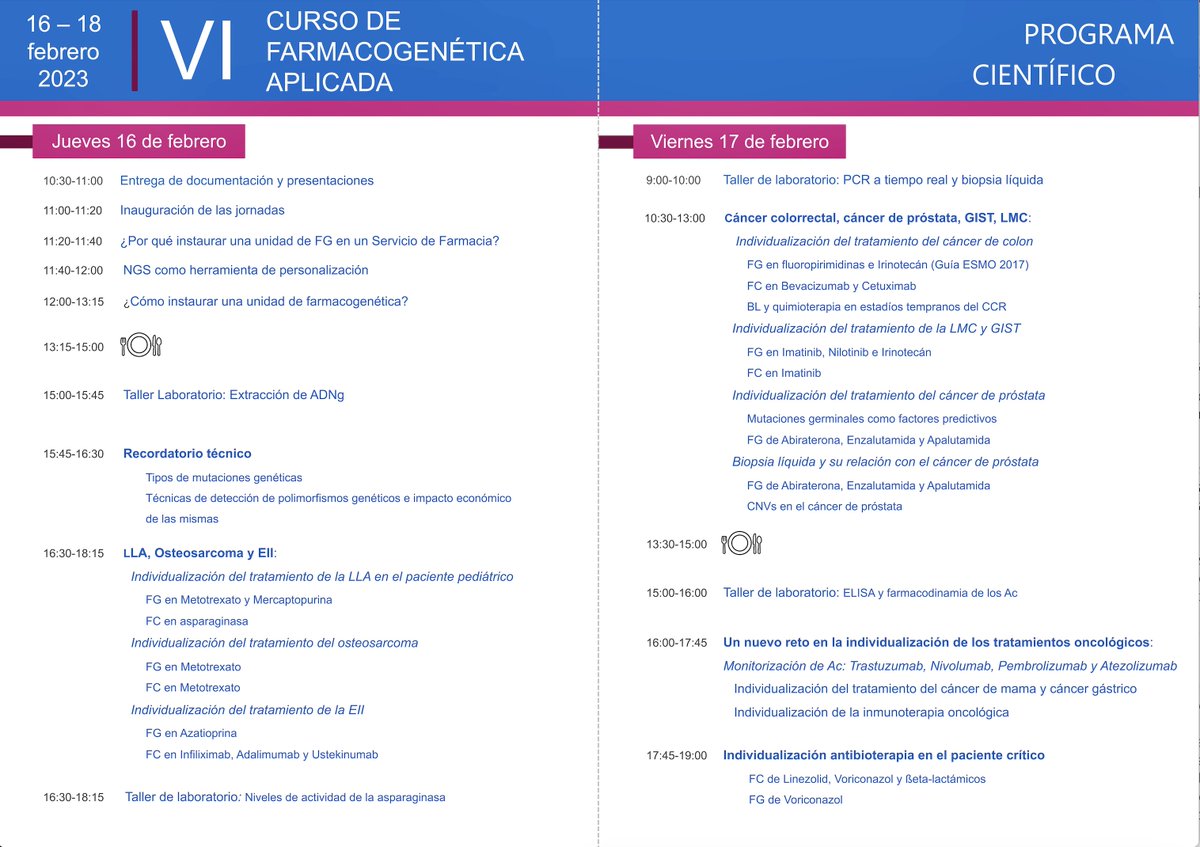 fgunico's tweet photo. Tras el parón pandemia...volvemos a realizar el

    🧬VI CURSO DE FG APLICADA🧪

FG y FC para la individualización del tratamiento en:
 LLA pediátrica
 Inmunoterapia Oncológica
 Osteosarcoma
 EII
 Ca Próstata
 Antibioterapia en críticos
 GIST
 LMC
 CCR https://t.co/FHks4XMG3N