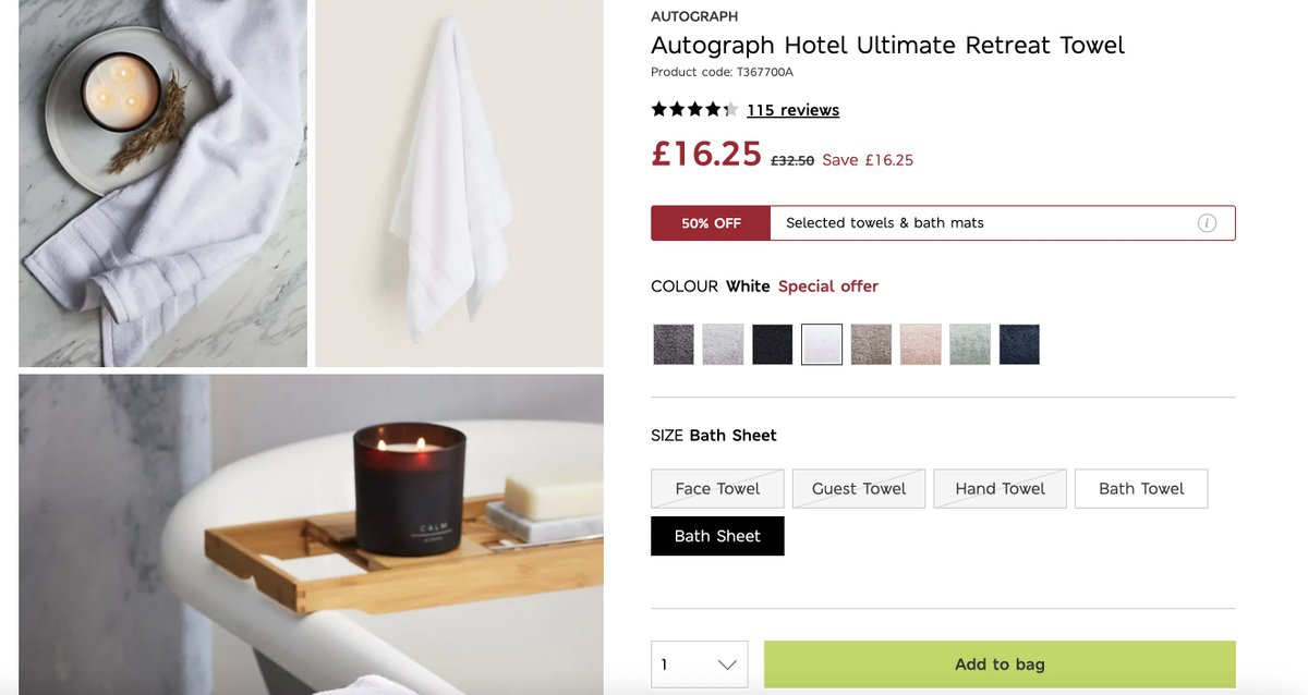 catchagem_'s tweet photo. ➡️ These 'Autograph Hotel Ultimate Retreat' towels @ M&amp;S are now 50% OFF - #1 bestseller at the moment across the entire site 

Bath Sheets - NOW: £16.25

ad: Add to cart here >> https://t.co/TFZWAkm0Is
690gsm (Heavier and more luxurious) https://t.co/iqHlCnE2FT