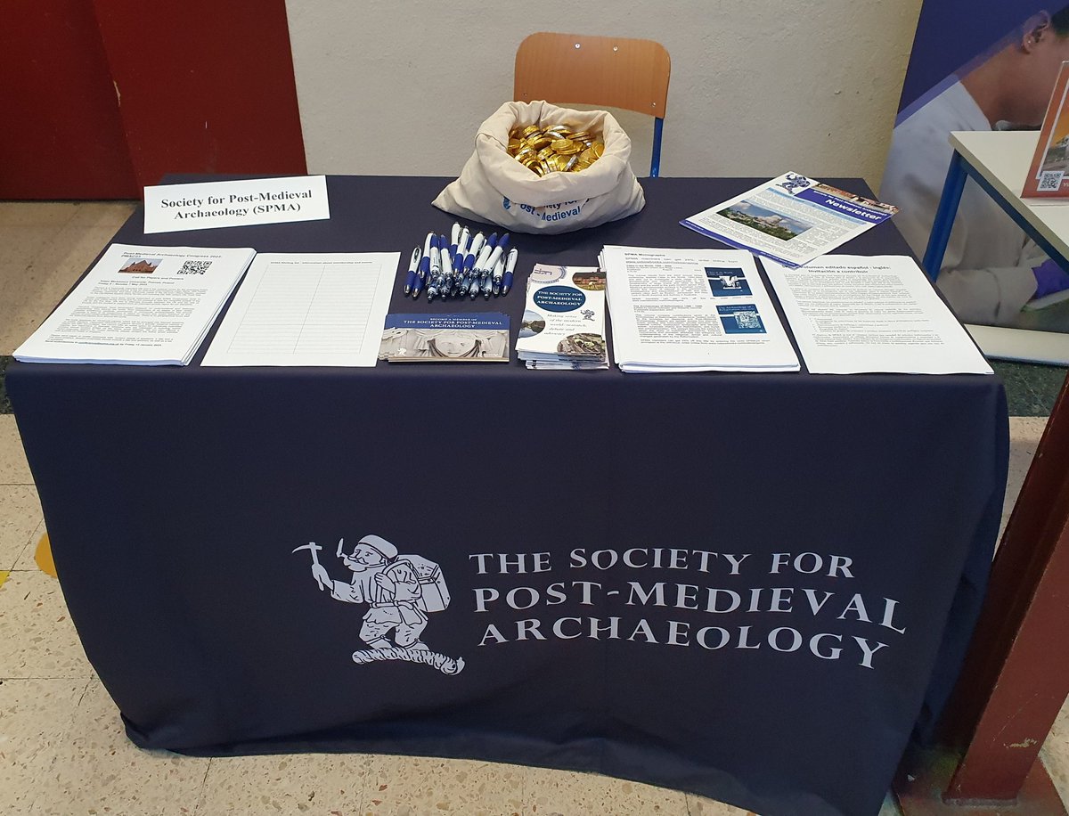 The <a href="/SPMA/">Soc Post-Med Archaeology</a> table is all set up at #sha2023 come and say hi 👋 looking forward to a few days of urban #histarch mixed with #underwater #archaeology &amp; submerged landscapes!