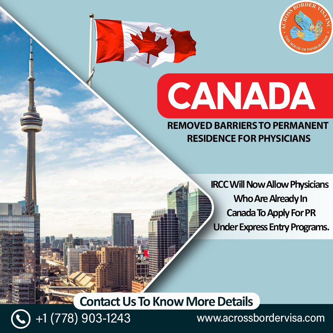 abvcanada's tweet photo. Canada offers PR to physicians!
Canada is removing barriers to permanent residence for physicians. 

👉 Call us at 📲 +1 (778) 903-1243

#acrossbordervisa #acrossborder #cicnews #canada🇨🇦 #liveincanada #ircc #cicnews #cic #workpermit #cicnews2023 #sponsorshipcanada #prcanada https://t.co/cf8rEkHIyH