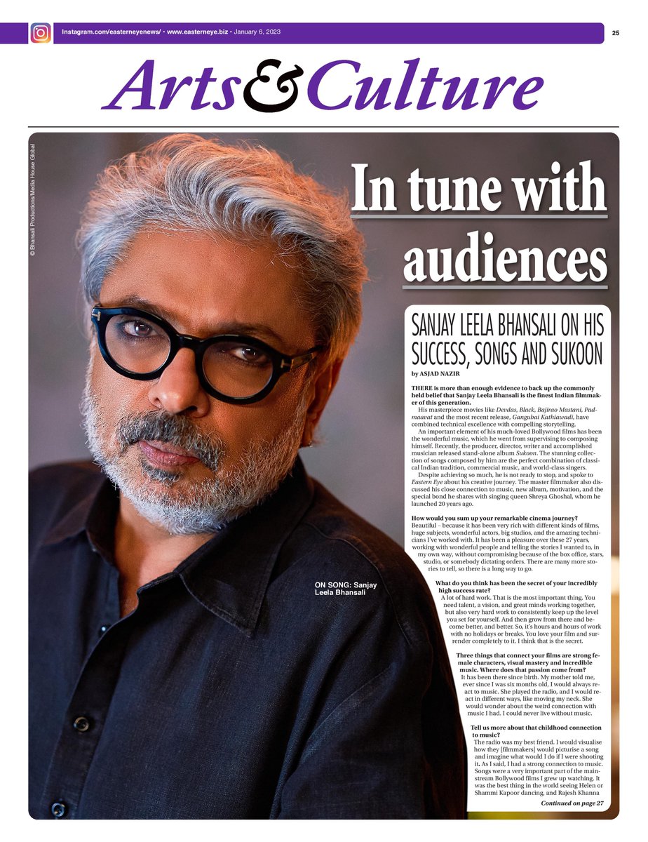 asjadnazir's tweet photo. My cover interview with ace film director and musician #SanjayLeelaBhansali on his amazing career and admiration for Bollywood music queen #ShreyaGhoshal (story of how they first connected is brilliant)
ONLINE LINK: https://t.co/tqGMyOvcBE https://t.co/psg43Z2ZBg