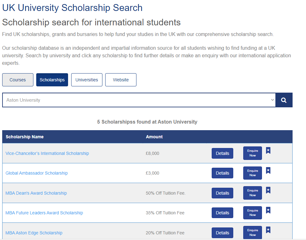 Please RT!
If you are looking for UK Universities Scholarships, see the website below
studyin-uk.com
Click on Scholarships
Then pick any university, I clicked Aston University and I can see 5 scholarships they have on offer. Then I can now go to the University homepage