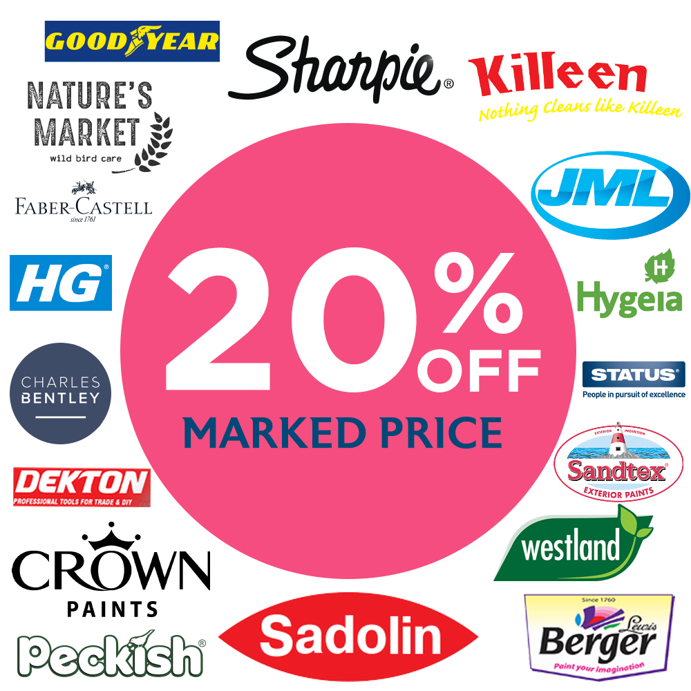 🛒Now even More Value with our 20% OFF the Marked Price Promo in-store & online...Available on 100's of premium branded products including JML, Peckish, Sharpie, Goodyear, Crown Paints, Killeen to name but a few🛒 
choicestores.ie/collections/20…

#Sale #MoreValue #ahomeforallseasons