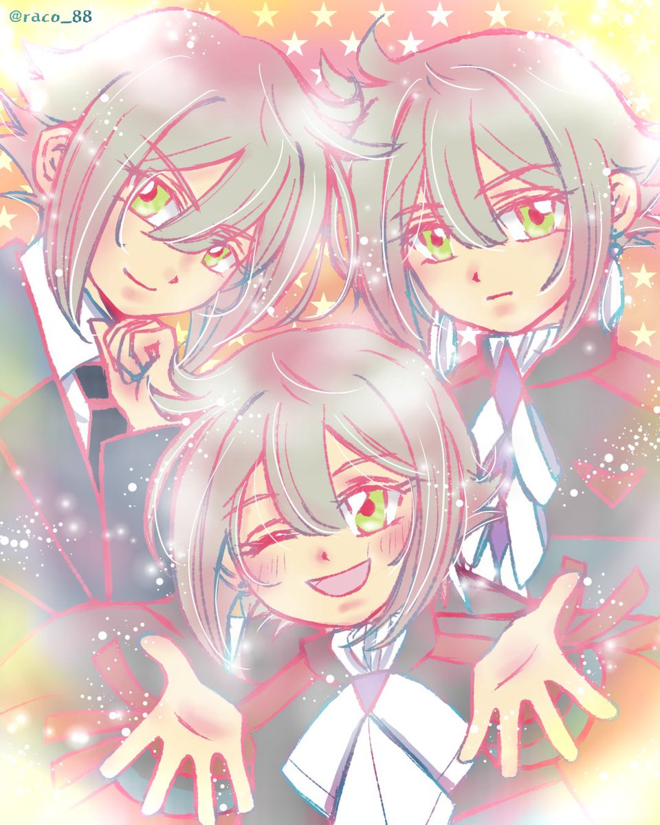 male focus smile green eyes one eye closed 3boys multiple persona open mouth  illustration images