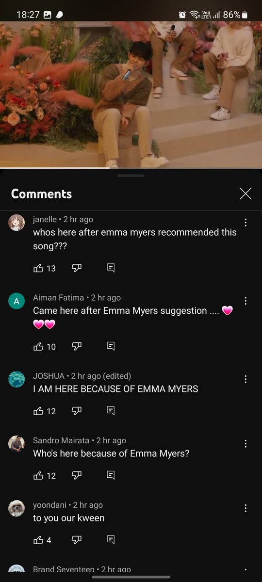 hanishujjang's tweet photo. no because thanks to emma myers, i could see that seventeen will be gaining a lot of new fans because of her introducing "to you" as her fav song in the interview. I MEAN LOOK AT THE COMMENTS. I FEEL PROUD JUST BY READING IT 😭😭😭 https://t.co/TCyvGHB4mT