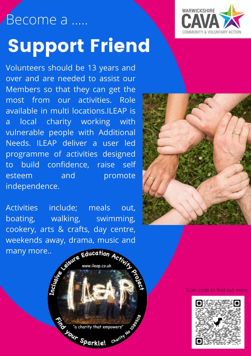 New Year New You!
Are you 13yrs old or over?
Struggling to find Volunteer opportunities?
ILEAP are looking for Young Volunteers to help with Activities for children & adults with additional needs.
DofE Opportunities available. #NeverMoreNeeded #volunteer #DofE #youngvolunteers