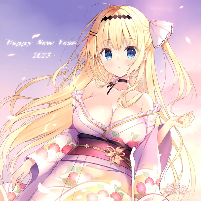 #HappyNewYear2023明けましておめでとうございます今年もよろしくお願いします!年賀イラストは春グラの一葉ちゃんを描きました。セクシー着物すき 