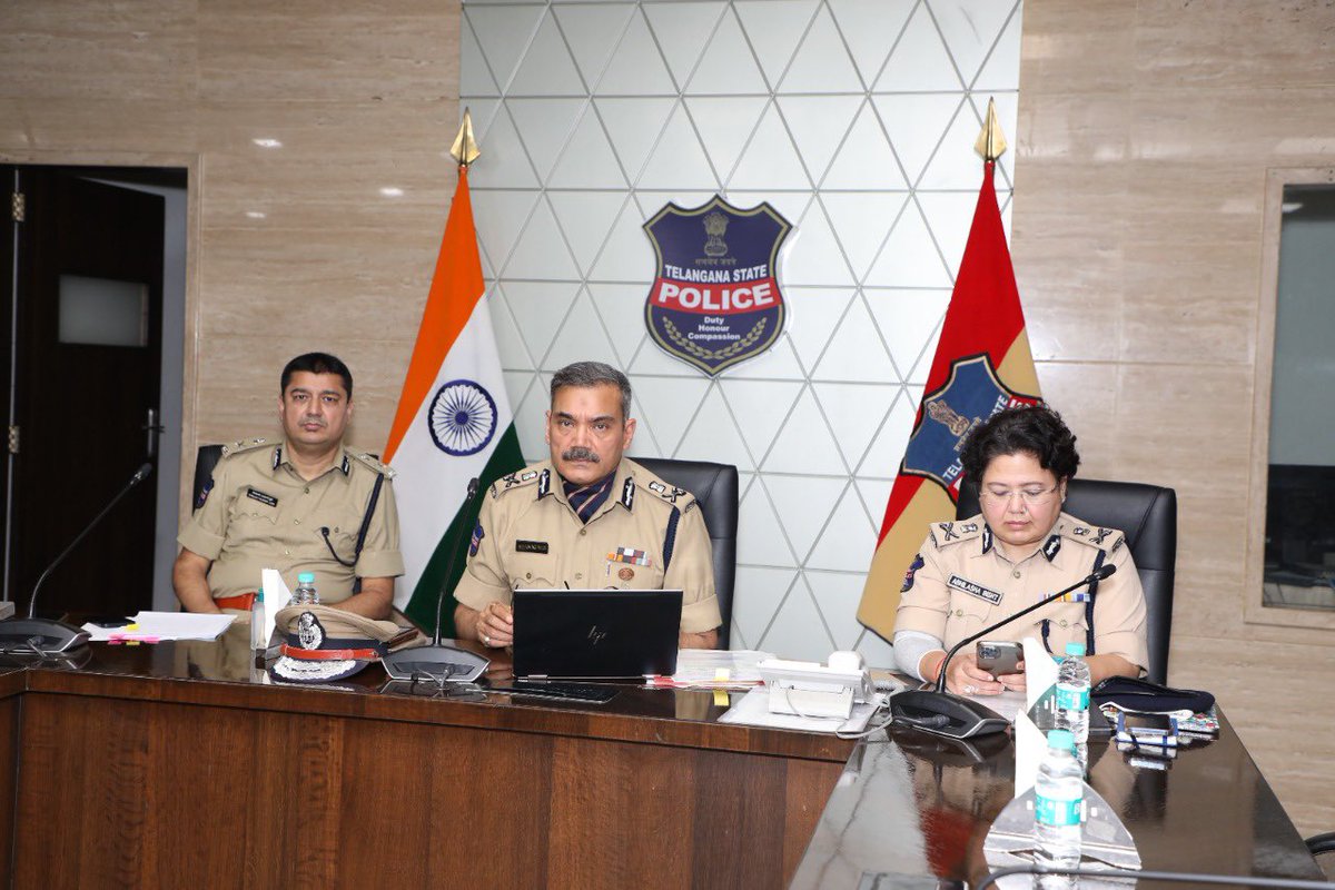 TelanganaDGP's tweet photo. Participated in a video conference with the Union Home Secretary and all DGsP of the country regarding the availability of police for elections in three North Eastern states, along with Sanjay Jain IPS and Abhilasha Bisht IPS.

#TelanganaPolice https://t.co/TLSXJZOyYR