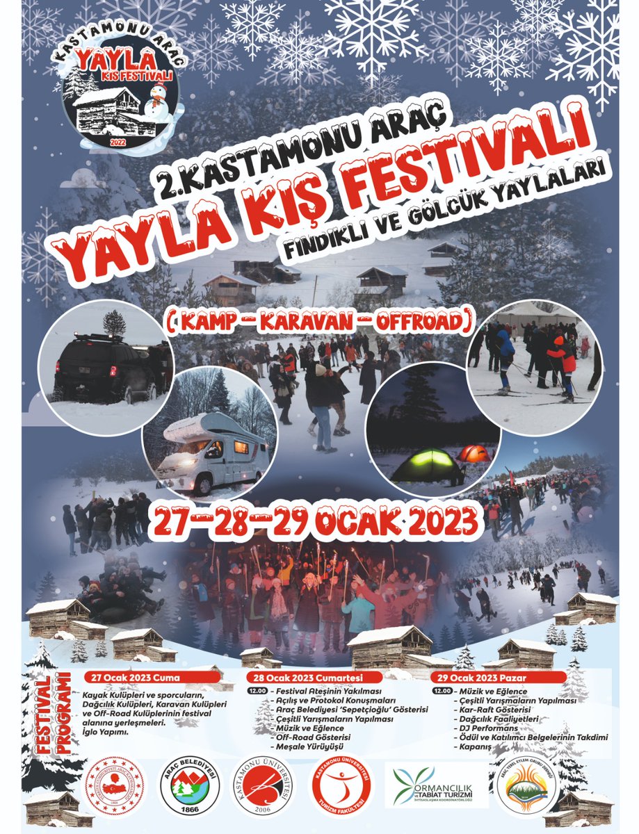 2. Kastamonu Araç Yayla Kış Festivali

<a href="/kastamonuunv/">Kastamonu Üniversitesi</a> 
<a href="/KastamonuBelBsk/">T.C. Kastamonu Belediyesi</a> 
<a href="/kastamonuvalilk/">Kastamonu Valiliği</a> 
<a href="/ottikastamonu/">Ormancılık ve Tabiat Turizmi İhtisaslaşma Koord.</a> 
<a href="/A_H_Topal/">Prof.Dr. Ahmet Hamdi TOPAL</a>