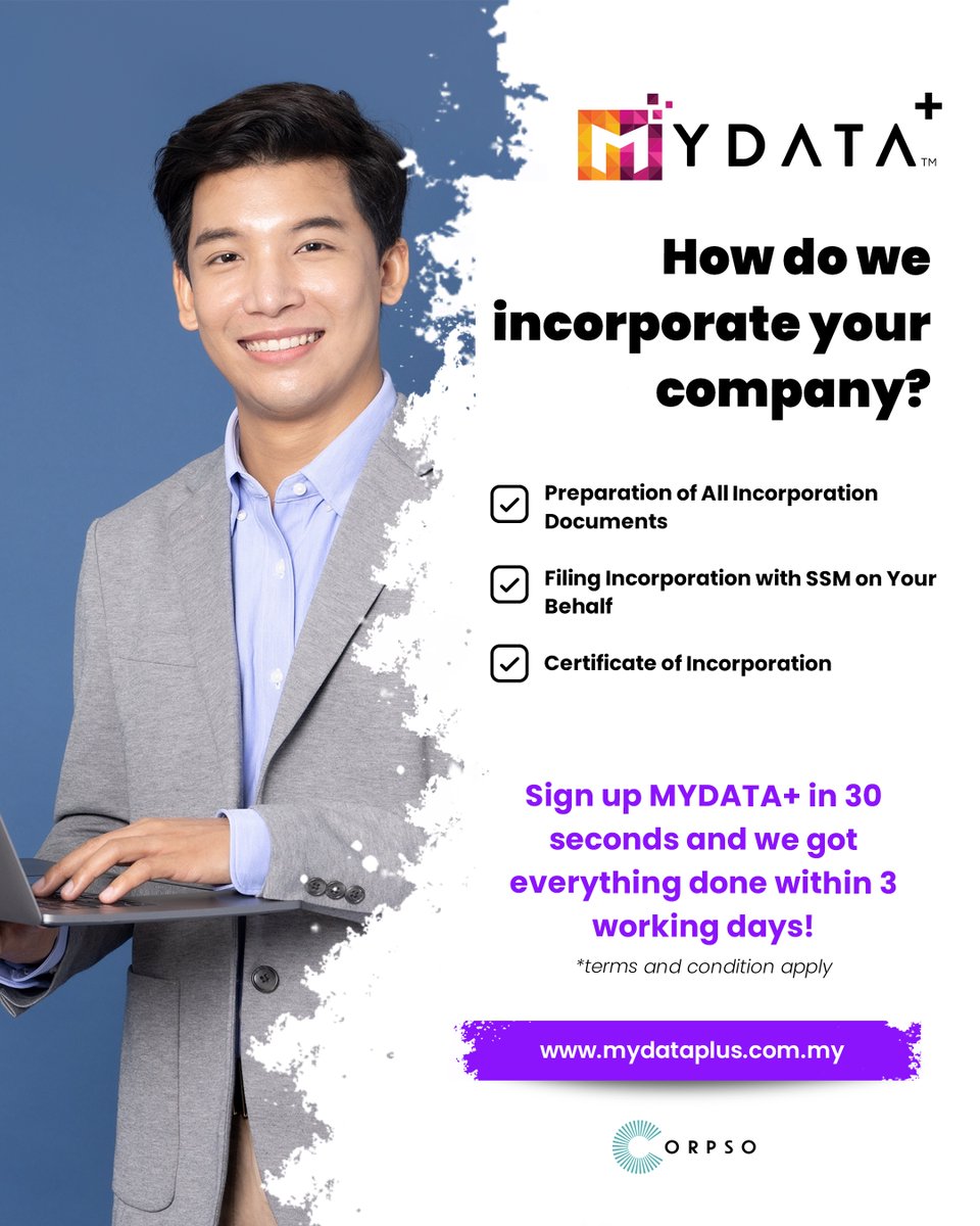mydataplus's tweet image. Turn your business dream into reality now with MYDATA+. Claim your RM100 discount upon signing up at mydataplus.com.my

#mydataplus #mydatacorpso #digitalcosec #secretarialservices #companyincorporation #BusinessOwner #BusinessOwners