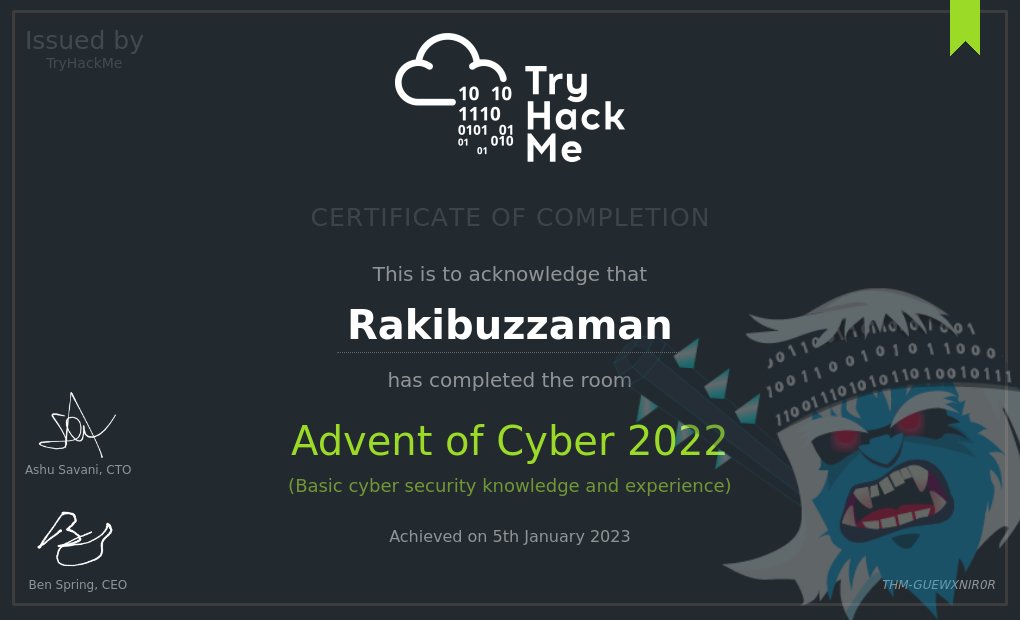 Rakibuzzaman47's tweet image. Get started with Cyber Security in 24 days! Learn the basics and complete a new, beginner-friendly security exercise every day leading up to Christmas.  #cybersecurity #adventofcyber2022 #adventofcyber4 #security #networking #penetrationtesting #pentesting