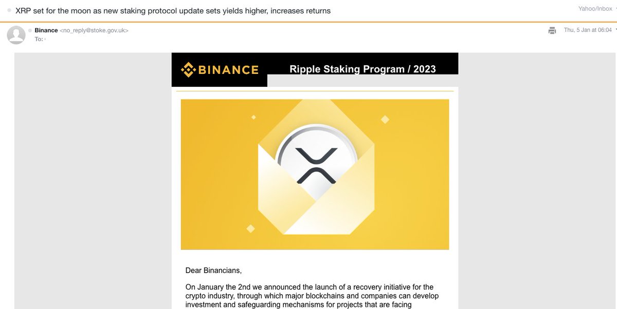 FinTechReport's tweet photo. ⚠️WARNING⚠️ XRP EMAILS 

Fake emails are going around of @Binance partnering with @Ripple to start a new #XRP program.

This looks VERY legit so please RT this so everyone can be made aware.

#crypto #btc #eth #xrp #ripple  

The FinTech Report https://t.co/Fp2ARftQCL