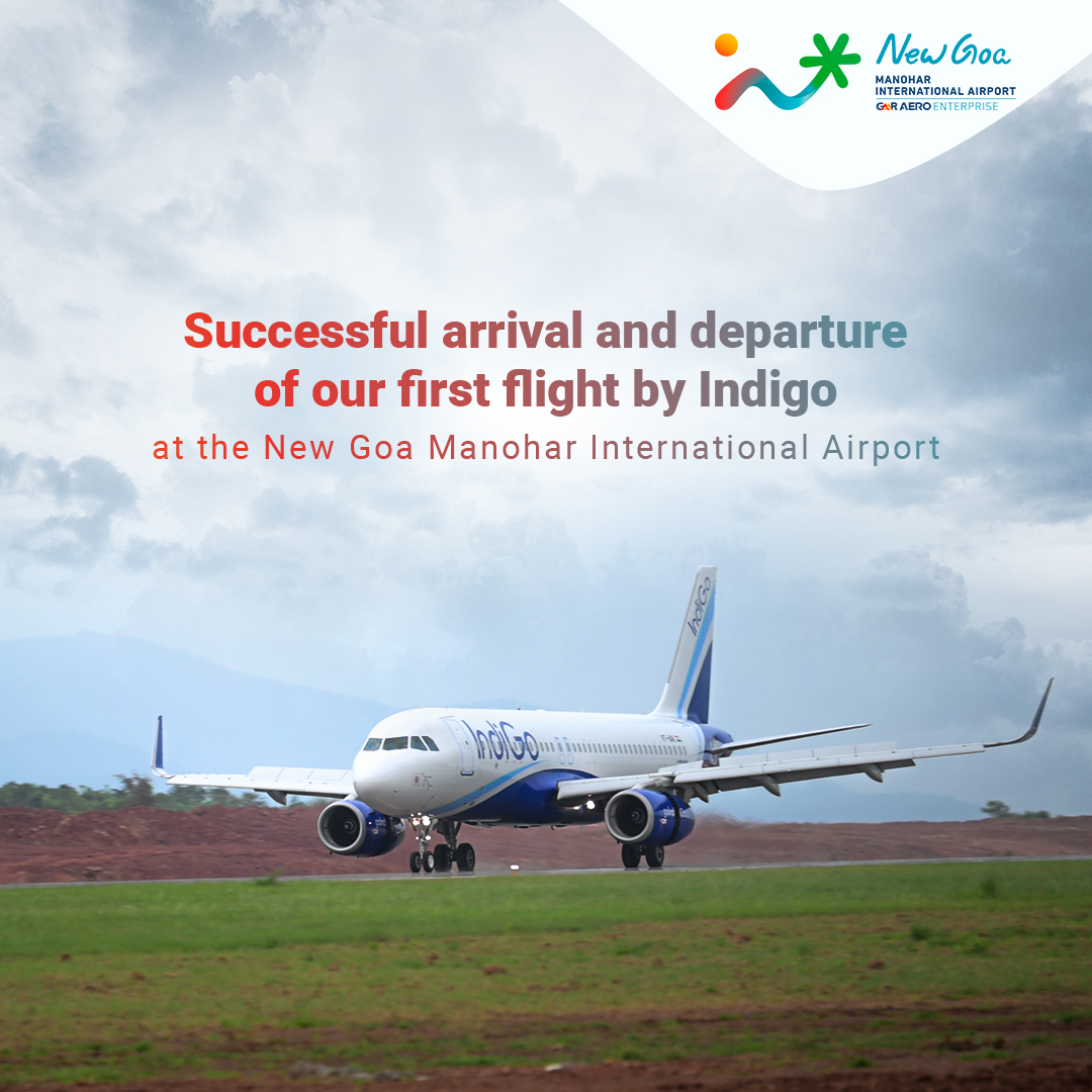 miagoaairport's tweet photo. ...And touchdown! 🛬
We have our first flight at New Goa Manohar International Airport! Welcome to Goa @IndiGo6E
 
#NewGoaInternationalAirport #FeelGoa #StayTuned #GOX #GOXlive #24x7live #destinationairport #newgoaairport #GMRaero #greenairport #touchdown #arrival #departure✈️ https://t.co/2Lc5cO2Wop